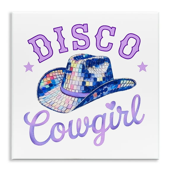Stupell Industries Purple Disco Cowgirl Hat Quotes and Sayings Painting Unframed Art Print Wall Art, 12 x 12