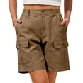 thumbnail image 4 of Hearthz Women Cargo Shorts High Waisted Wide Leg Womens Bermuda Shorts Baggy Athletic Cycling Shorts Women with Pocket Brown XL, 4 of 6