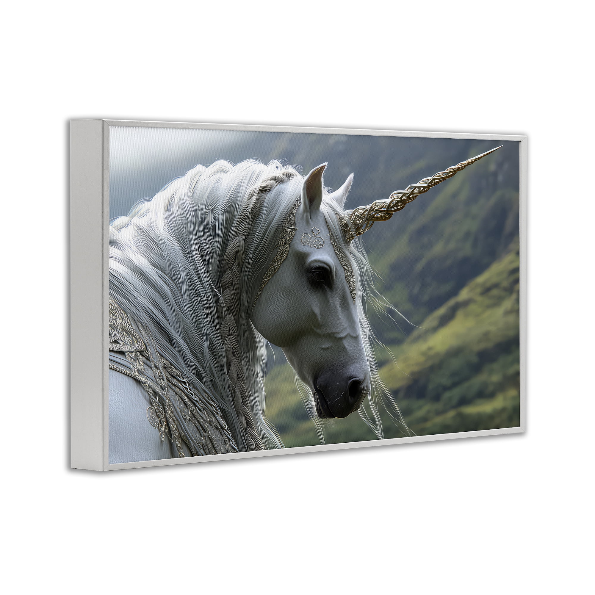 Stupell Industries Celtic Unicorn Braided Mane White Framed Giclee Art, design by The Wands Want