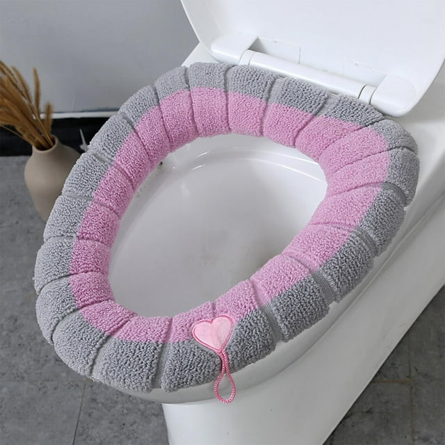 Toilet Seat Cover under $5! CQCYD Thickened Toilet Seat Cover with Handle, Washable Knitted Toilet Mat for All Seasons, Elastic Toilet Ring for Round Rectangular Seats, Soft Bathroom Cushion