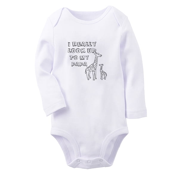iDzn I Really Look UP To My Papa Funny Rompers, Newborn Baby Unisex Bodysuits, Infant Jumpsuits, Toddler 0-12 Months Kids Long Sleeves Oufits