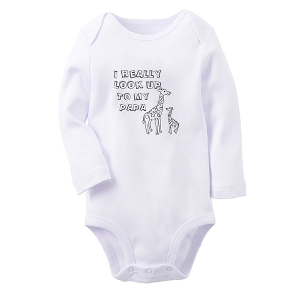 I Really Look UP To My Papa Funny Rompers, Newborn Baby Unisex Bodysuits, Infant Jumpsuits, Toddler 0-12 Months Kids Long Sleeves Oufits (White, 6-12 Months)