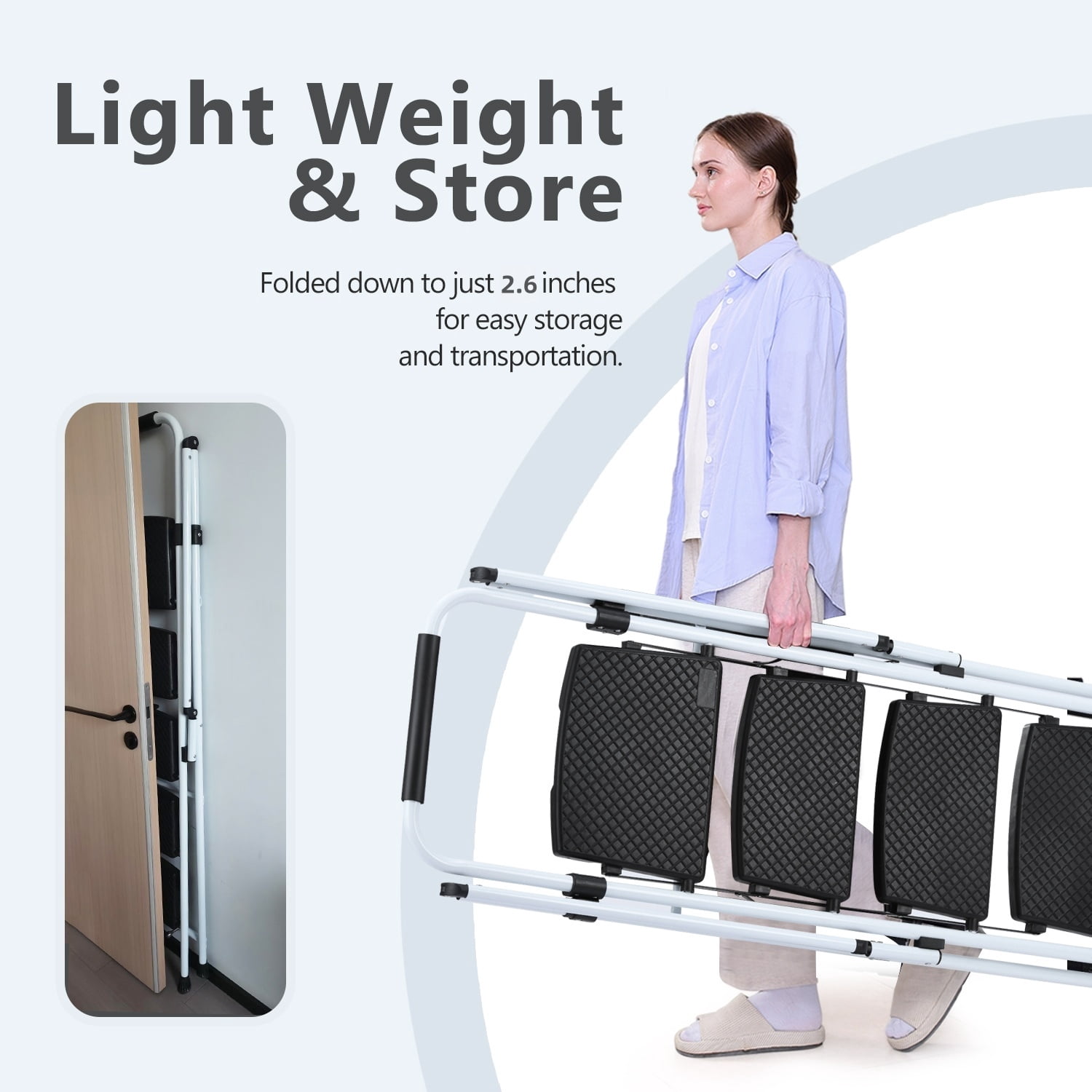 5-Step Folding Ladder Stool, 330 LBS Capacity Lightweight Steel Ladder with Wide Non-Slip Pedals & Sponge Safety Handle, Foldable Portable Step Ladder for Home Kitchen Office