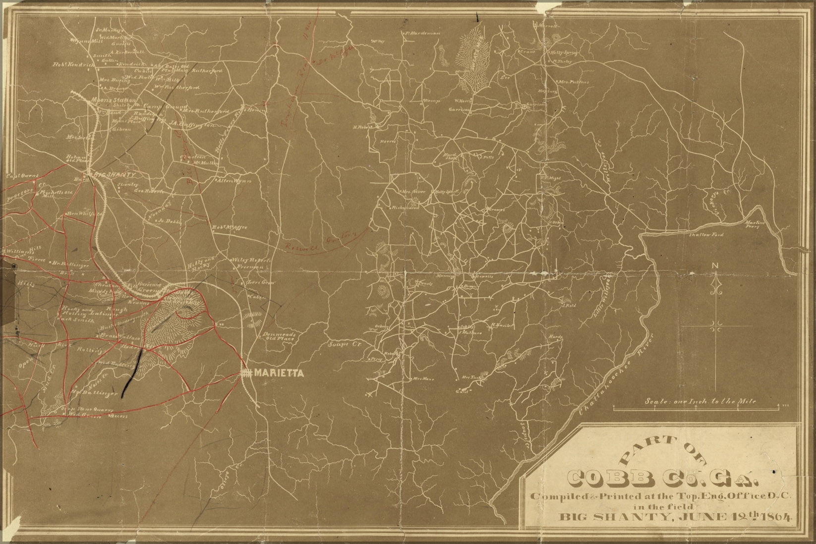 24"x36" Gallery Poster, map of Part of Cobb Co., 1864