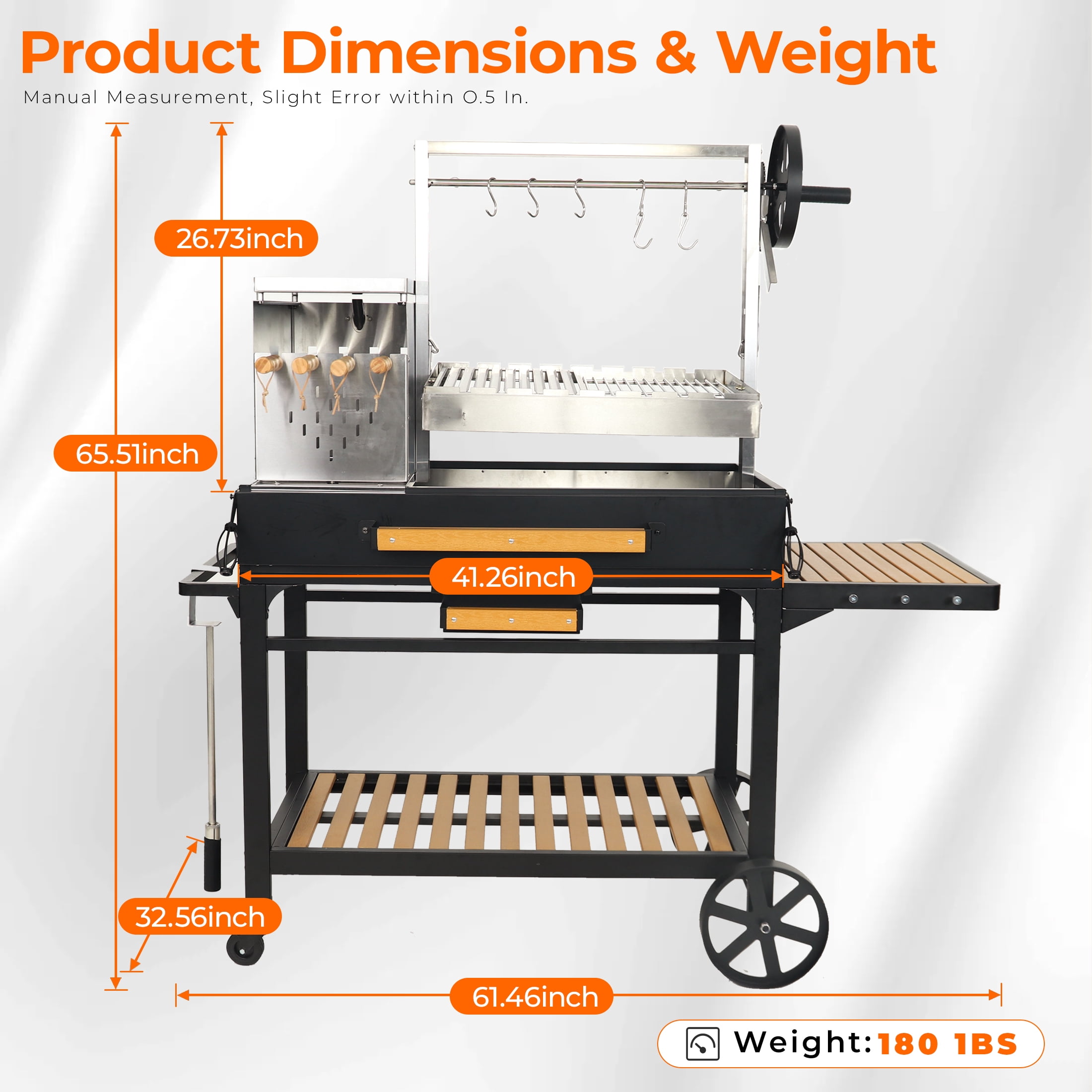 Flintex Professional Argentine Santa Maria Grill, Wood & Charcoal BBQ with Adjustable Height Grate, Asado Skewers & Tools, Ideal for Backyard & Patio Cooking