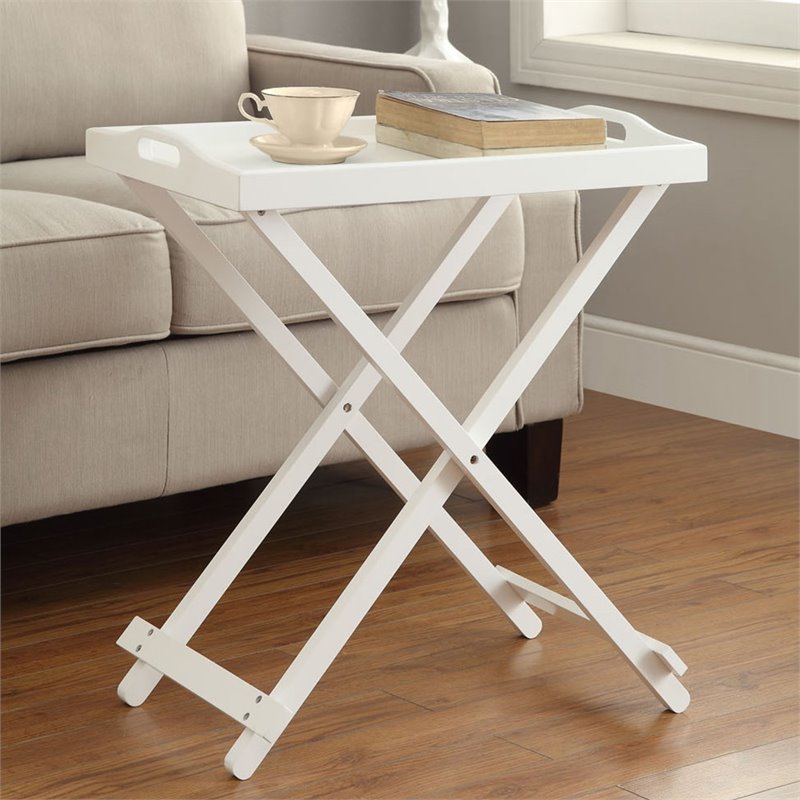 Pemberly Row Folding Tray Table in White