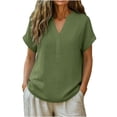 thumbnail image 2 of TAGOLD Womens Short Sleeve V-Neck Blouses & Shirts Solid Color V Neck Button Loose Linen Top, 2 of 5