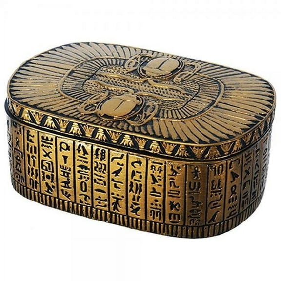 YTC Egyptian Themed Dual Winged Scarab Amulet Golden Jewelry Trinket Box