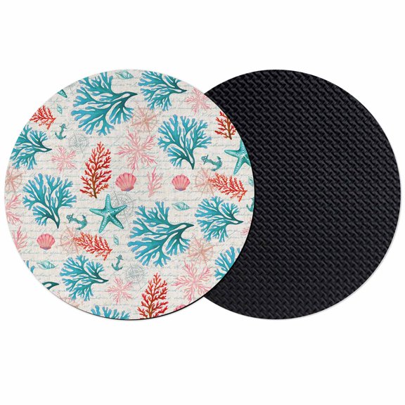 Teal Blue Red Coral Coasters Set of 2, Absorbent Coasters for Drinks, Coastal Nautical Summer Beach Coaster for Desk Coffee Table Protection, Home Decor House Warming Gifts 4"
