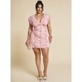 thumbnail image 5 of Plus Size Elegant Floral Mesh Printed Tight Fitted Deep V-Neck Mini Dress, 5 of 6
