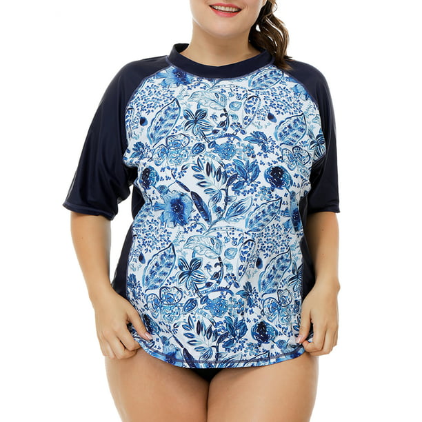 Putte padle flyde Charmo Women Plus Size Rash Guard Short Sleeve Swim Shirt Rashguard Swimwear  Top - Walmart.com