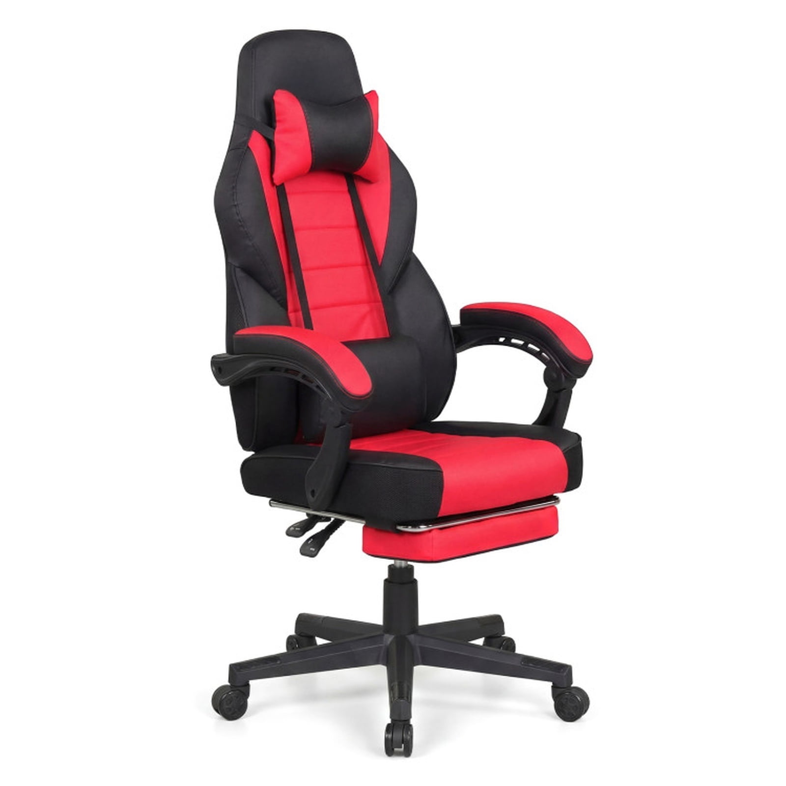 Furnibear Ergonomic Video Game Chair with Headrest Lumbar Support 155 Degree Recline Retractable Footrest and Swivel Metal Base for Home Office, Red