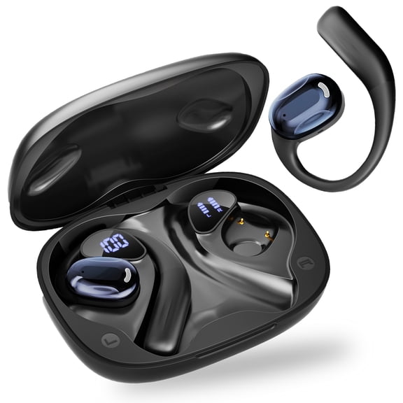Open Ear Earbuds, Bluetooth 5.4 Wireless Earbuds with Earhooks, 70Hrs Playtime Bluetooth Earphones with LED Display Charging Case, Hifi Stereo Over Earbuds IP7 Waterproof for Sports, Running, Workout