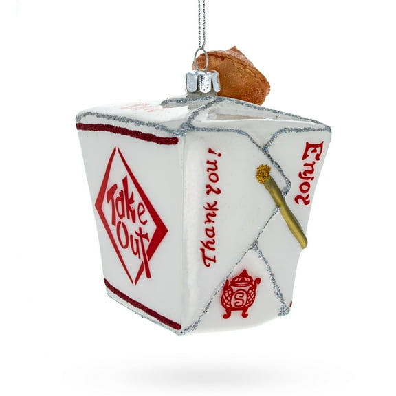 Takeout Box with Fortune Cookie Glass Christmas Ornament
