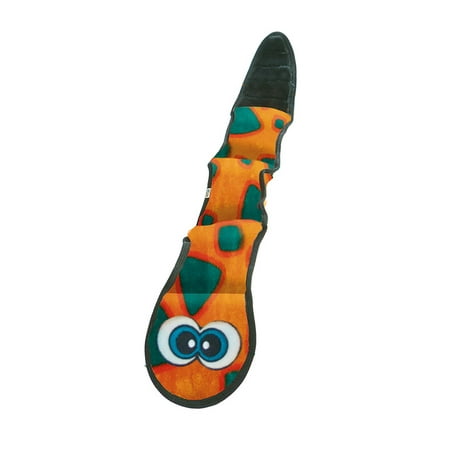 Fleece Squeaky Toy - Invincibles Snake Stuffingless Durable Tough Plush Dog Squeaky Toy with 3 Squeakers by Outward Hound, Small, Orange and Blue