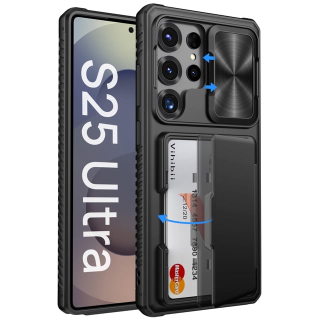 Funda Vihibii para Samsung Galaxy S25 Ultra con tarjetero, color negro