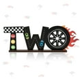 thumbnail image 2 of OSNIE Race Car Two Letter Sign Wooden Table Centerpiece Lets Go Racing Checkered Theme 2nd Party Supplies Decoration Milestone Cake Smash Photo Props for Kids Boys Two Years Old Birthday, 2 of 7