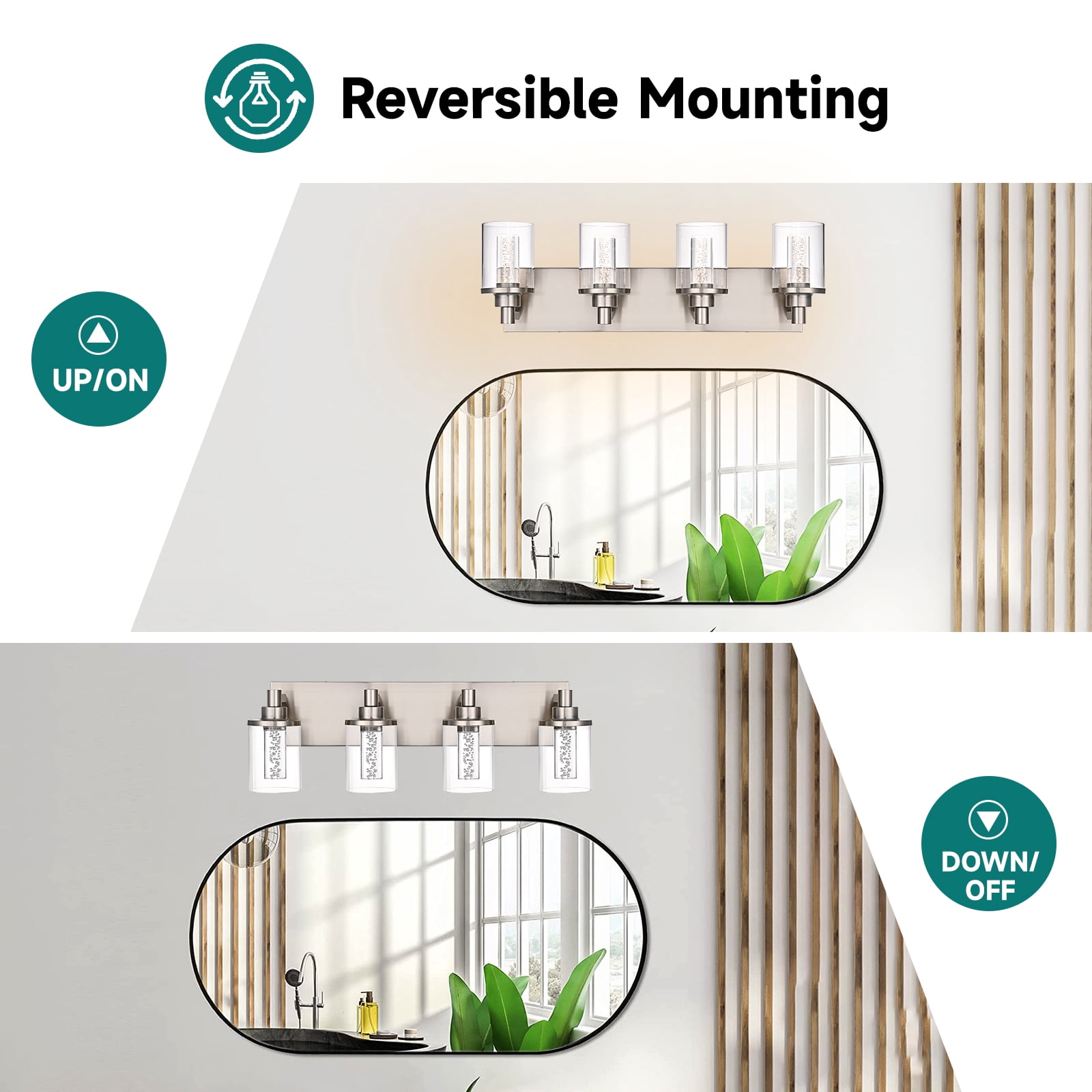 Melucee 5CCT Dimmable LED Brushed Nickel Vanity Lights 4-light, Modern Vanity Lighting Fixtures with Crystal Light Columns and Clear Glass for Bathroom Bedroom