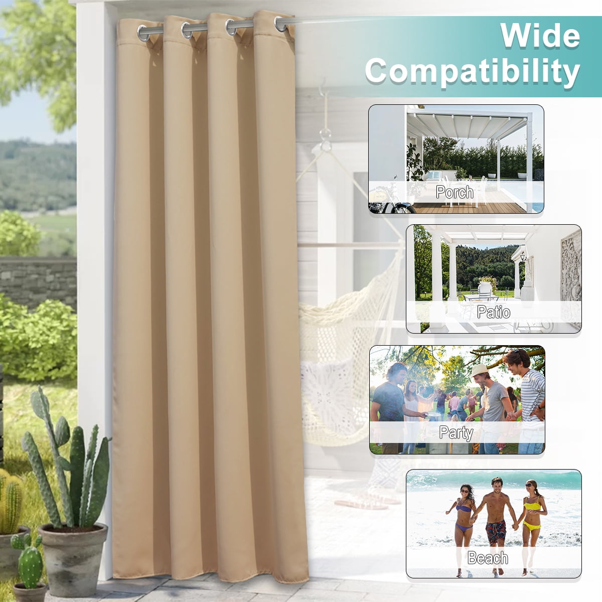 NICETOWN Outdoor Curtains 2 Panel Waterproof Sunlight Block Windproof Privacy Outside Deck for Patio Porch Balcony Pergola Shower Enclosure, W 52 x L 108, Biscotti Beige