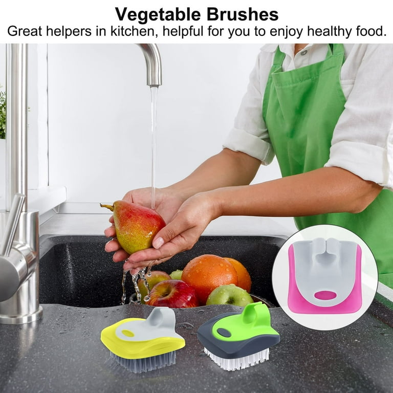  Vegetable Brush Scrubber for Food – 2Pcs Set Fruit and Veggie  Brush – Silicone Top and Ultra-Strong Bristles Potato Scrubber – Palm Held  Ergonomic Design – Easy to Clean – Red