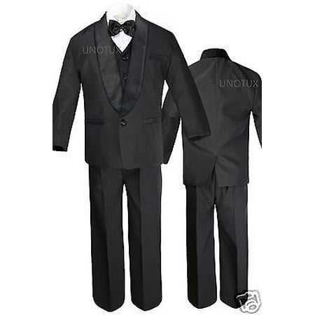 

Teen Boys Wedding Formal Shawl Lapel Bow Tie Vest Sets Tuxedo Black Suits 5-18