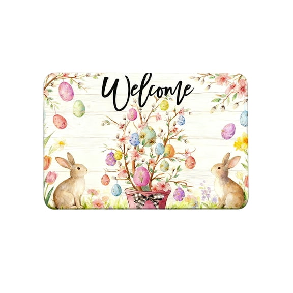 Colorful Egg Bunny Flower Easter Doormat, Home Decor Rug Door Mat Floor Mat for Indoor Outdoor (16x24 in)