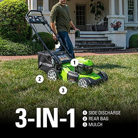 Greenworks 40V 21" Brushless (Smart Pace) Self-Propelled Lawn Mower, 2 x 4Ah USB Batteries and Charger Included MO40L4413