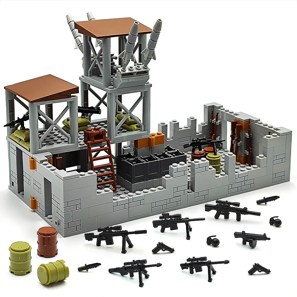 Military Base Building Brick Set for Army Minifigure War Accessories, Defence Base Guard Tower Battle Accessories Building Block Toy for Kids 8 10 12 14 Years