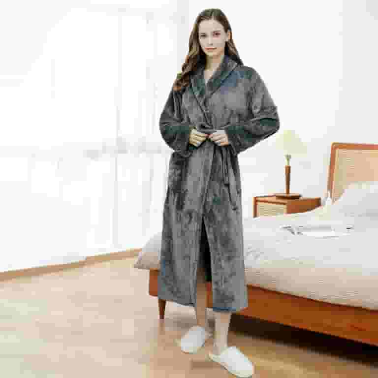 送料無料 通販 激安 Women Men TOPCHANCES Couple Bathrobe Long Shawl Flannel Warm Clothing