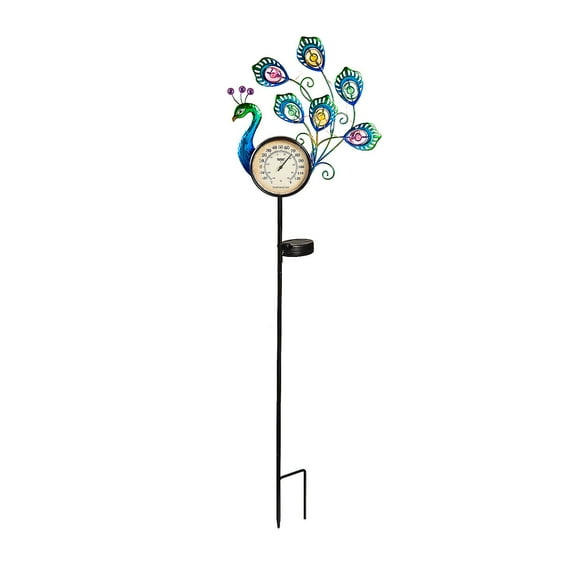 Evergreen 36"H Solar Peacock Thermometer Stake