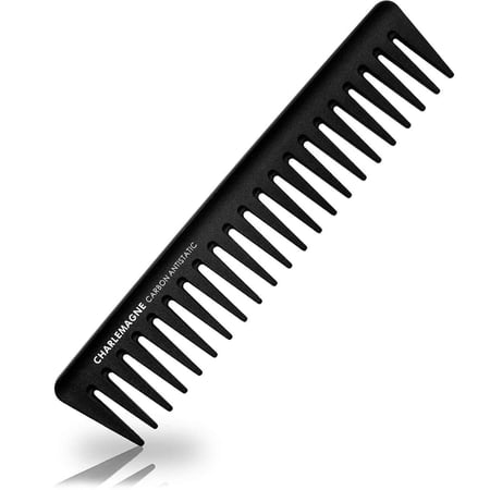 Charlemagne Hair Comb Carbon Fiber Wide Tooth Detangling Comb Heat Resistant Anti-Static Black