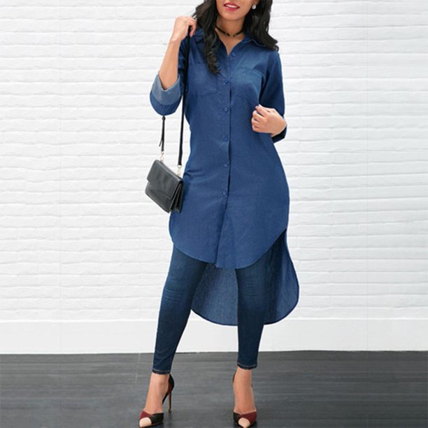 Blusa de camiseta irregular de manga larga con un solo pecho para mujer (Azul oscuro XL) Likrtyny Para estrenar