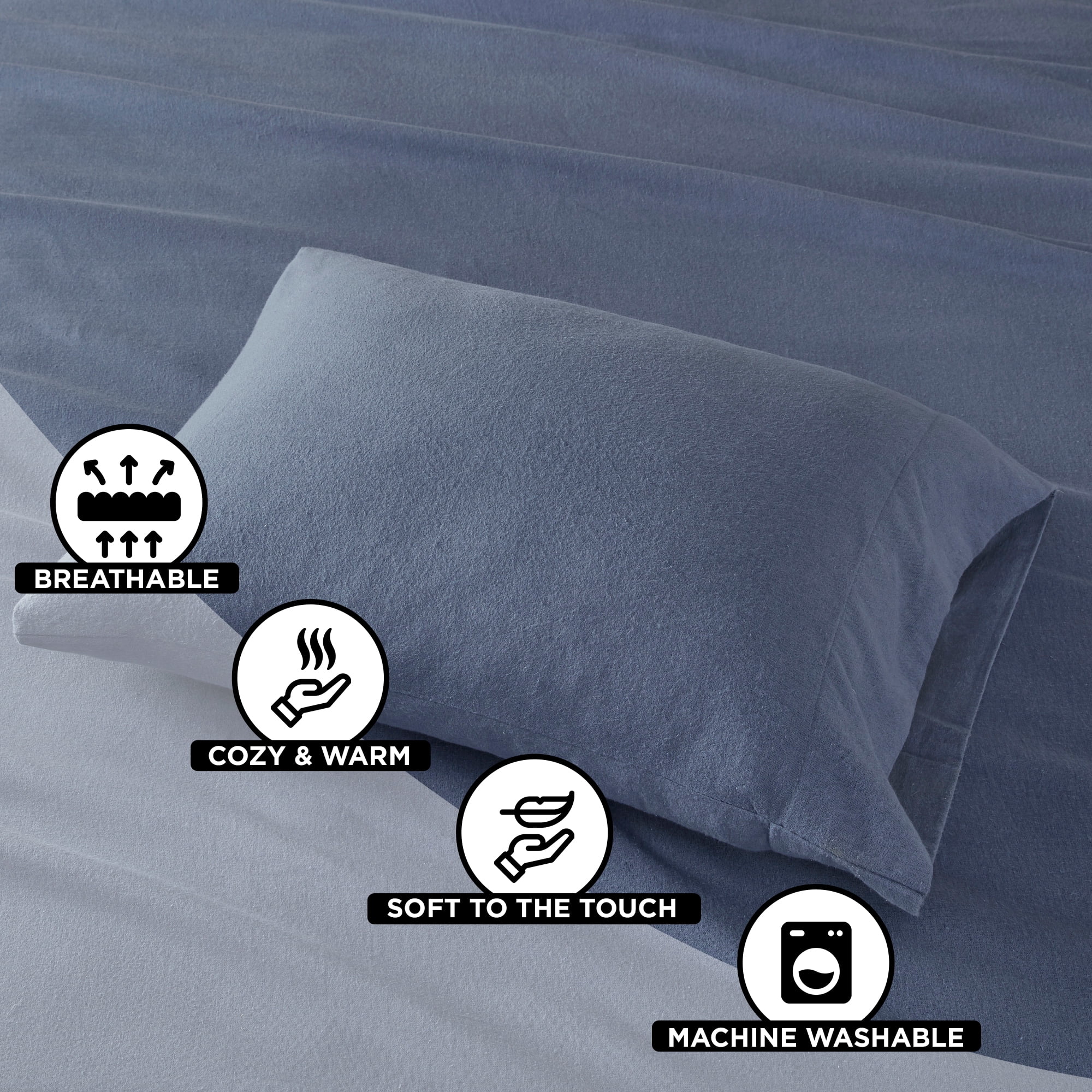 Regency Heights King Size Cotton Flannel Sheet Set, 4-Piece Flannel Bed Sheets King, 100% Cotton Bed Sheets Set with Deep Pocket, Blue Solid
