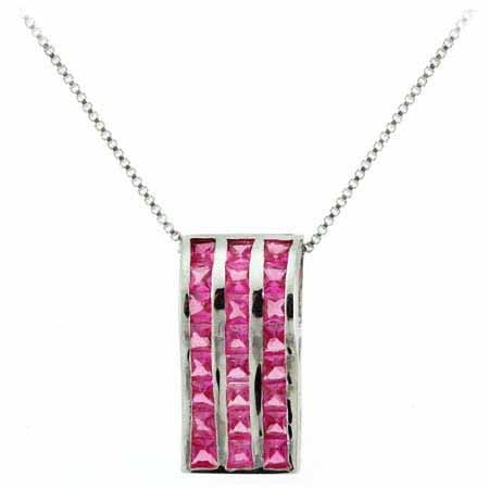 

STAFIH Sterling Silver Dark Pink CZ Rectangle Slide Pendant
