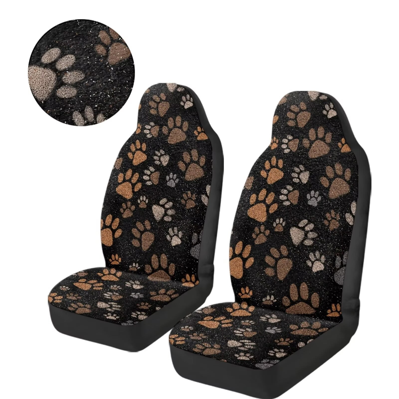 Uorisanigo High Back Front Car Seat Covers Flurry 2-Pack Brown Dog Paws Bucket Seat Covers Universal Fit for Cars Trucks and SUVs, Soft Plush Coral Velvet Fabric