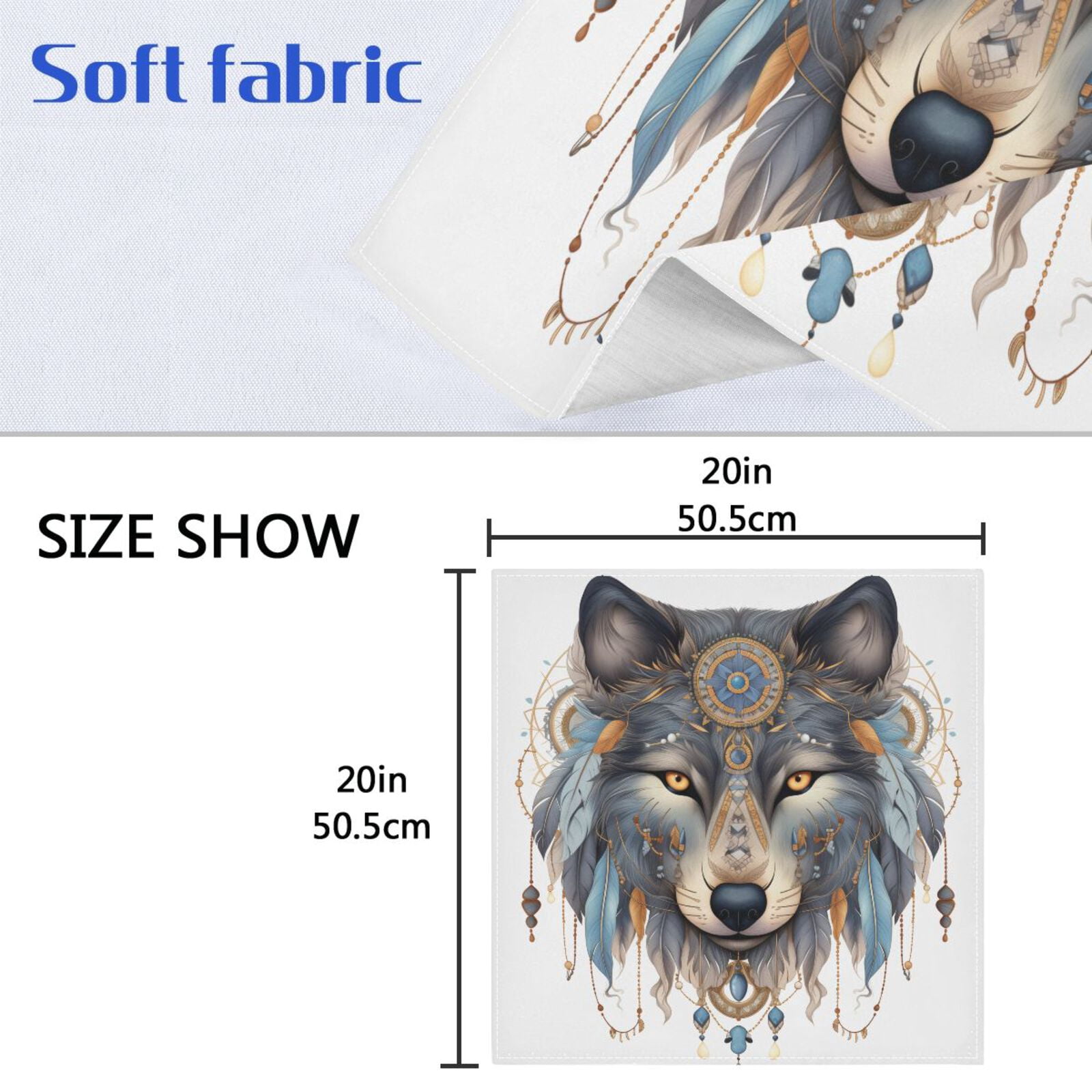 JSTEL Wolf Boho Dreamcatcher Cloth Napkins Set of 6, 20x20 Inch Washable and Reusable Napkin for Decoupage Dinner Party Everyday Use