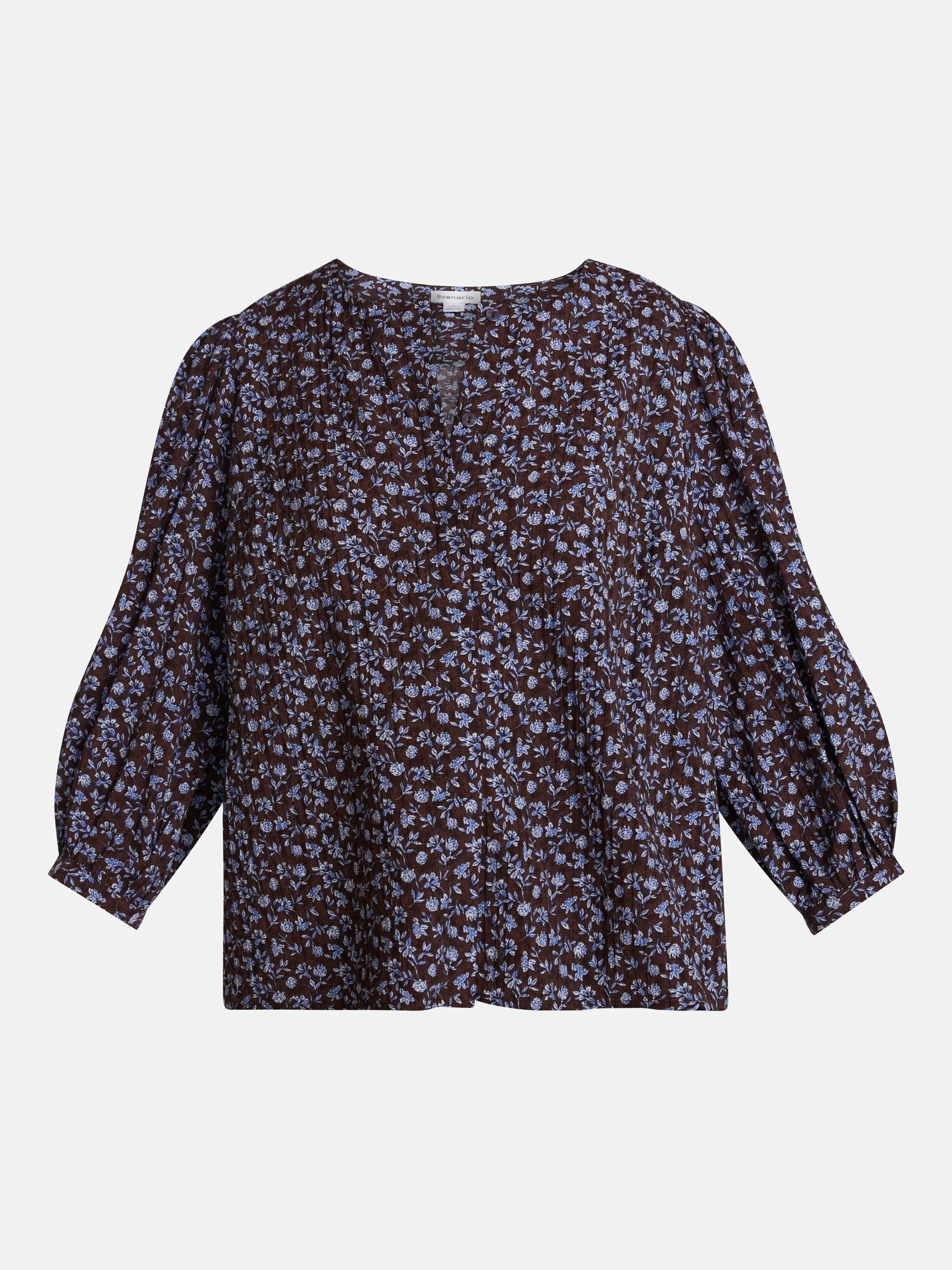 Scenario Women's and Women's Plus Blouse with 3/4-Length Puff Sleeves, Sizes XS-4X
