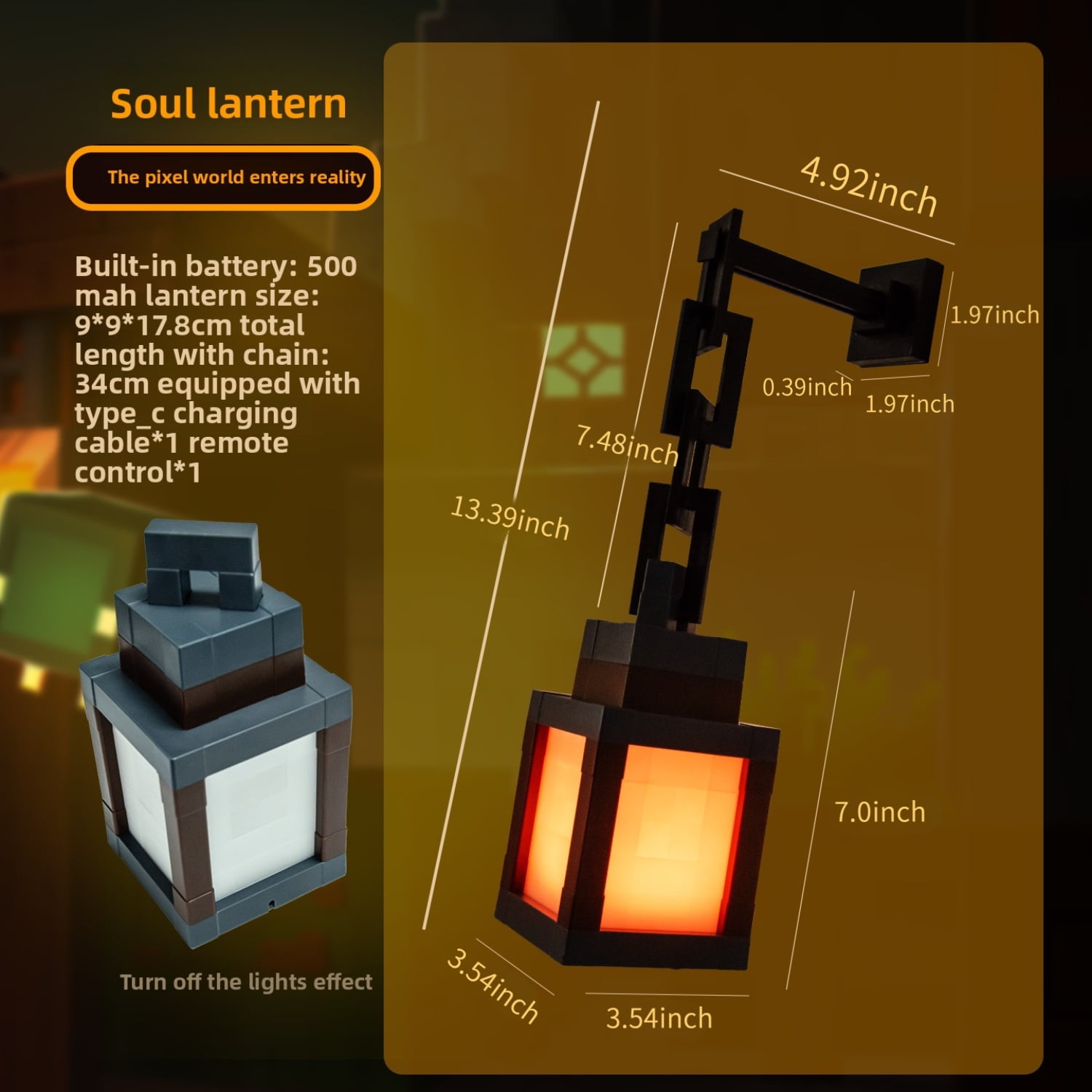 D.FAMILY  Pixelated Lantern LED Night Light for Night Use-16-Color Bedrooms Touch Switch&Remote Control