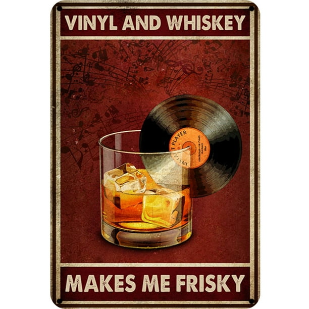 Placa Metal Vinilo Y Whisky Pintura Hierro Rectangular Arte La Pared 30x40cm