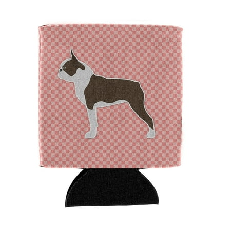 

Carolines Treasures BB3644CC Boston Terrier Checkerboard Pink Can or Bottle Hugger Can Hugger multicolor