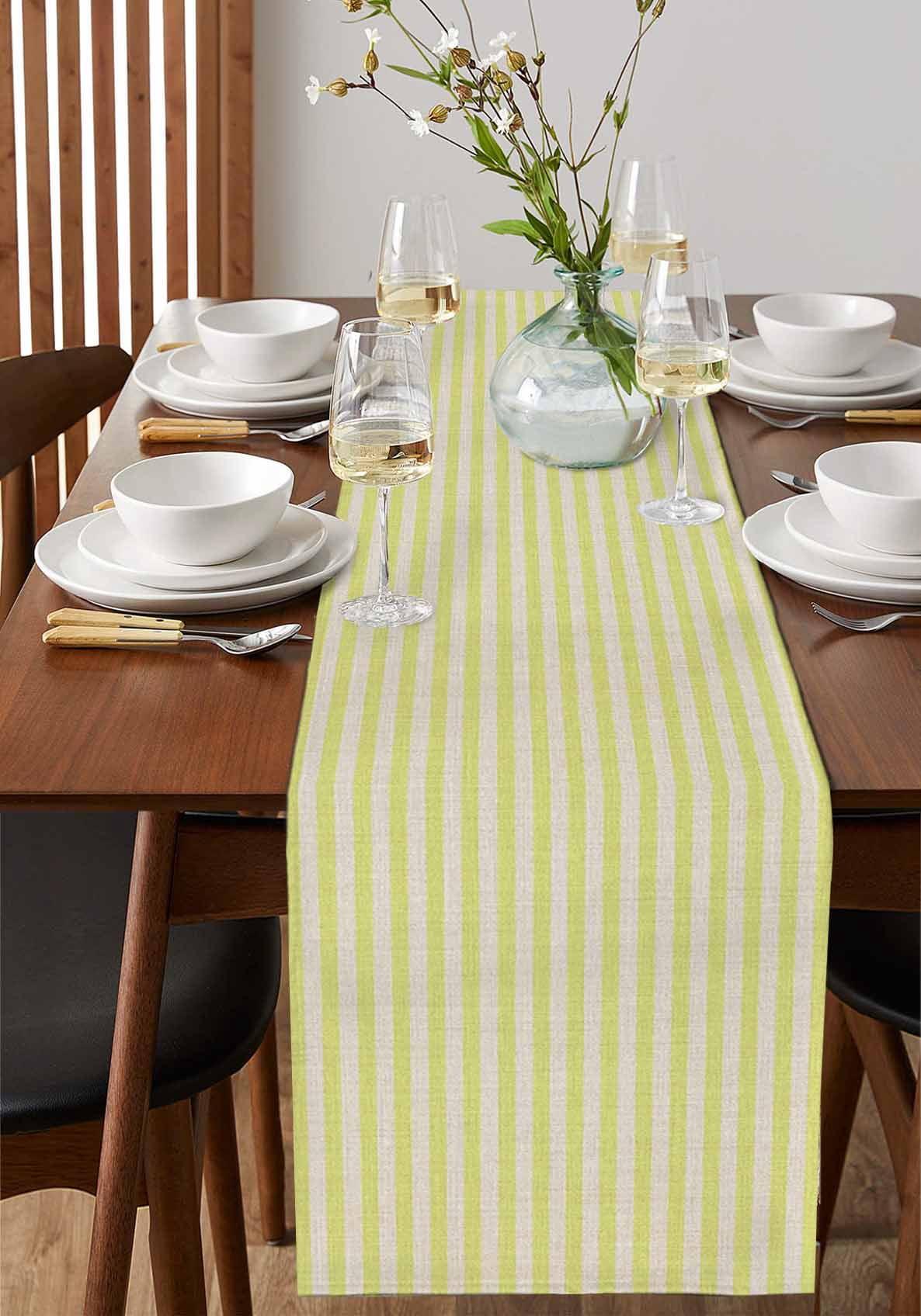 Yellow Striped Table Runner 70 Inches, Modern Simple Farmhouse Beige Vintage Bed Runner Dresser Scarves Tabletop for Indoor Outdoor Parties/Ceremony/Banquet, 13" x 70"
