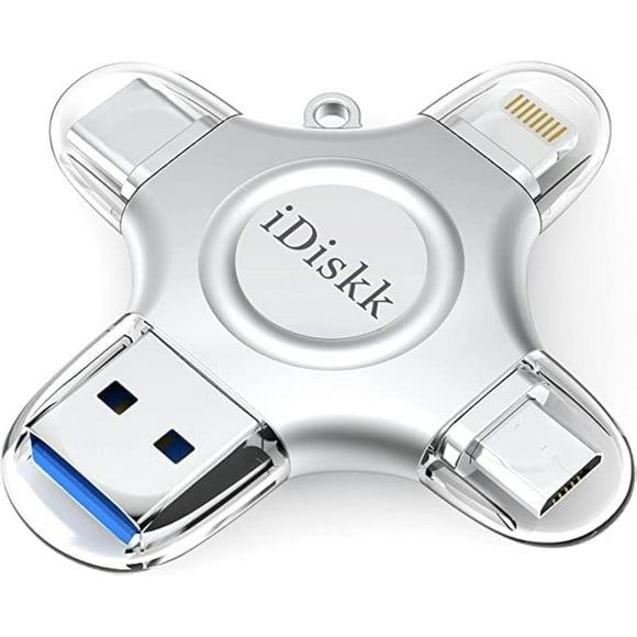 iDiskk Clé USB 128 Go Certifiée MFi pour iPhone 15 16 iPad USB 3.0 Lightning Drive 4 en 1 Stockage Externe Multifonctionnel pour Téléphones iOS et Android Samsung Type c D