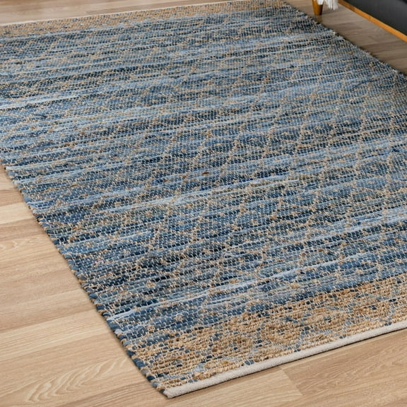 Unique Loom Chindi Trellis Collection Area Rug - Sand (4' 1" x 6' 1" Rectangle Denim blue/Navy Blue)