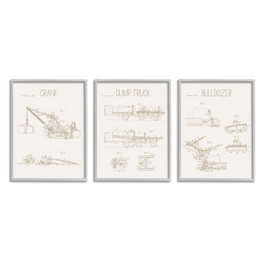 Stupell Industries Figure Charts of Construction Trucks Neutral Brown Designed by Daphne Polselli