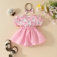 thumbnail image 4 of WIBACKER Newborn Baby Girl Easter Clothes Rabbit Ruffle Sleeve Romper Suspender Dress Headband Summer Outfits, 4 of 9