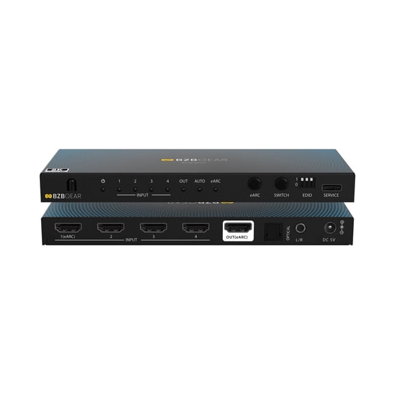 BZBGEAR 4x1 8K UHD HDMI 2.1 Switcher with Audio De-Embedding (8K60/4K120Hz)