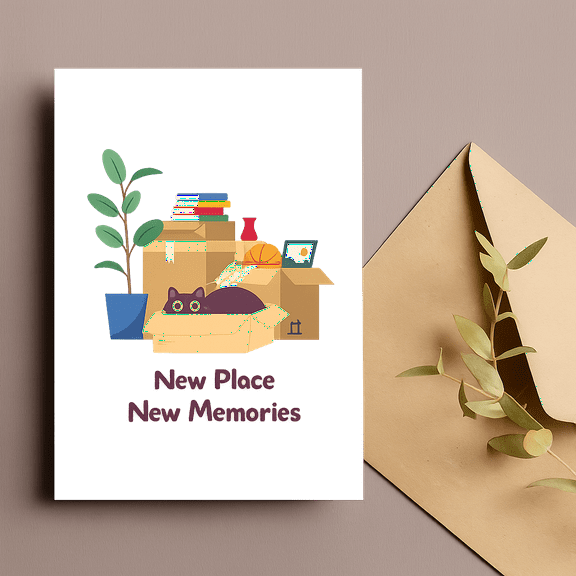 New Place New Memories Card with Envelope – Ideal for Housewarming, Moving, or New Beginnings – Blank Inside for Personal Messages