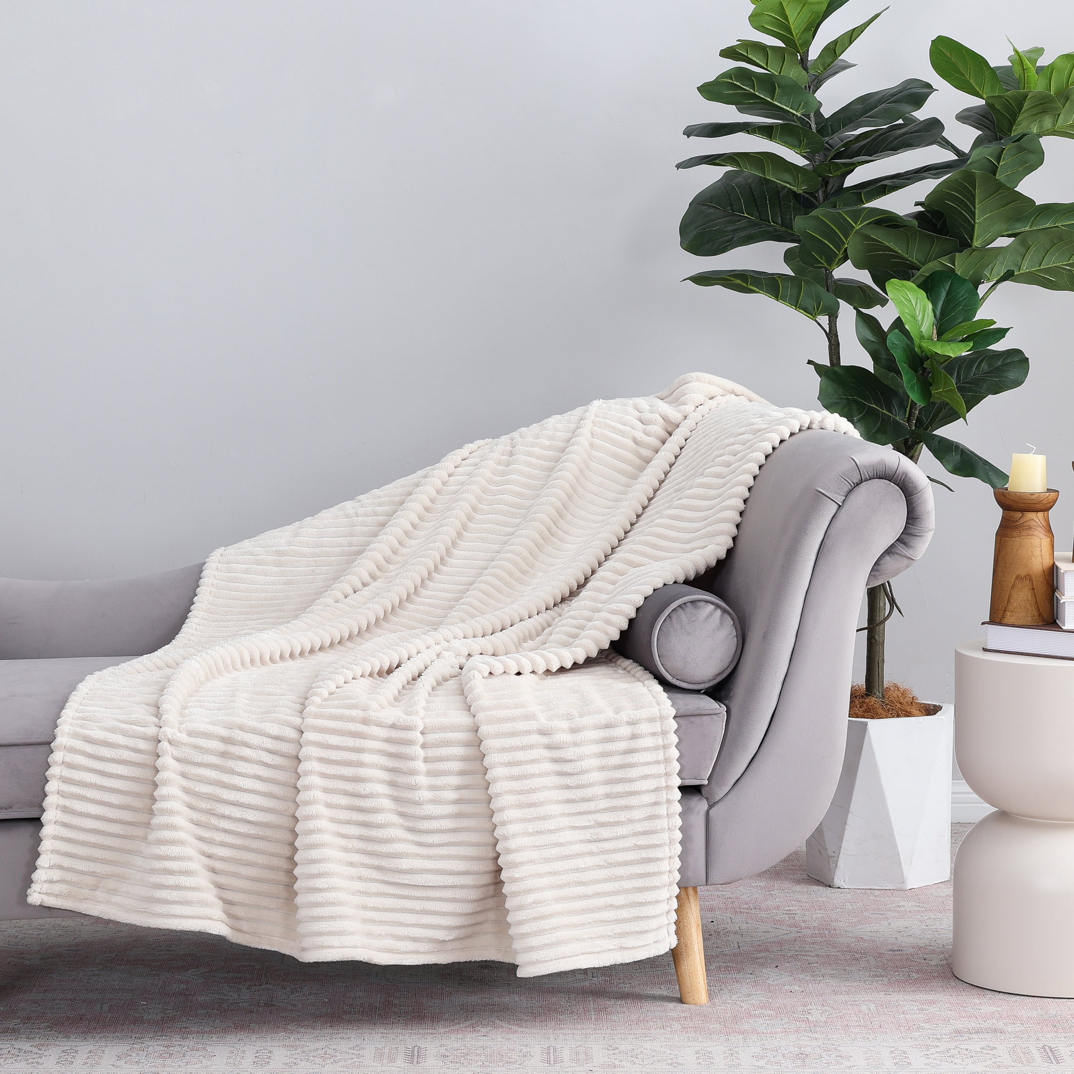 Mainstays Textured Plush Oversized Couch Throw Blanket, Pink Smoke, 50 x 72 in