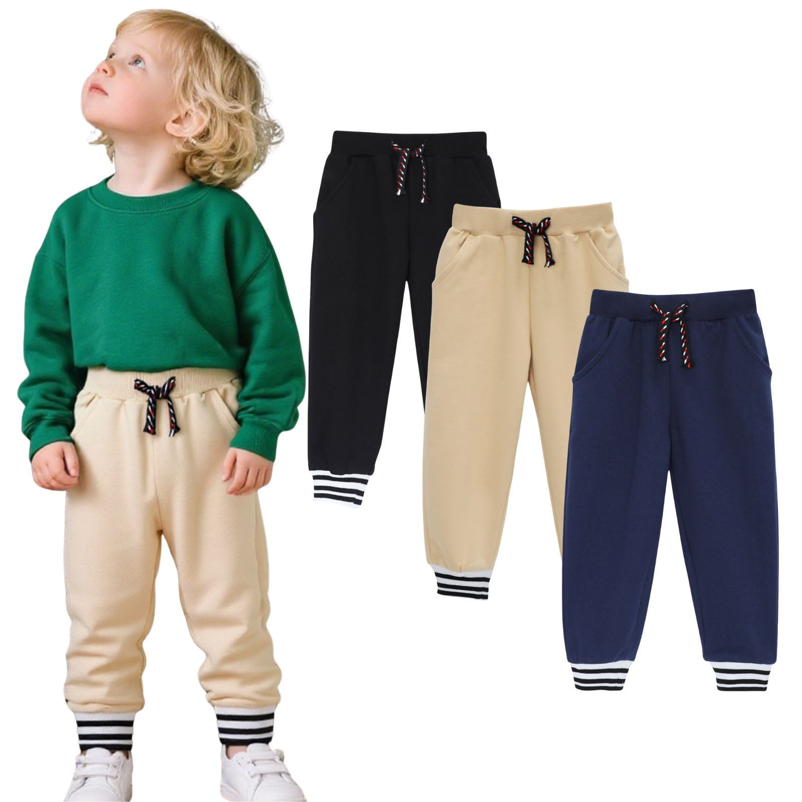HILEELANG Toddler Boys Jogger Sweatpants, 3-Pack photo 1
