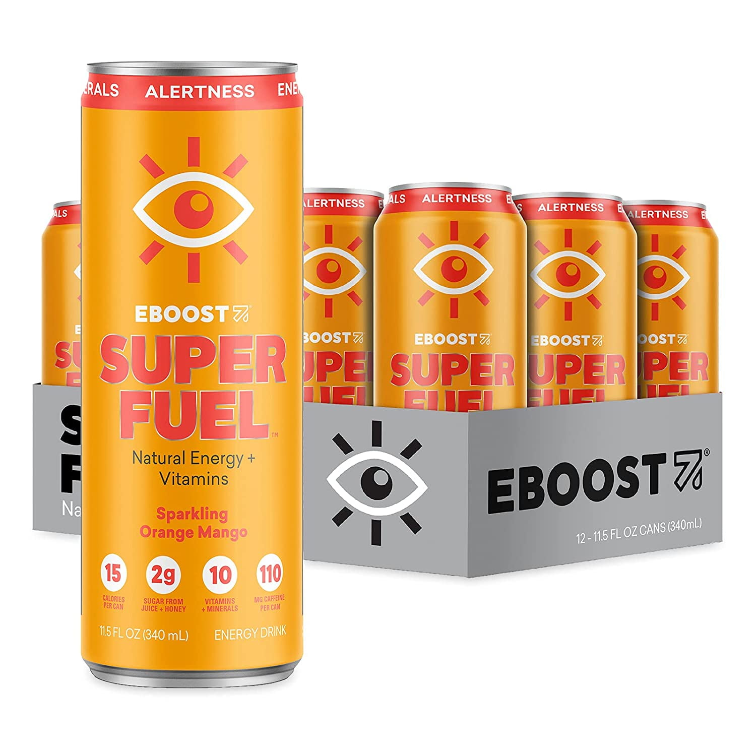 EBOOST SUPER FUEL Natural Energy and Vitamins, Orange Mango, 12 Pack